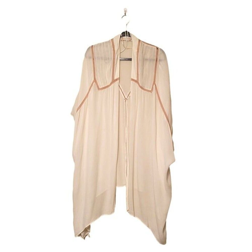 Altar'd State Womens Duster Cream M/L Crochet Trim Kimono Open Front